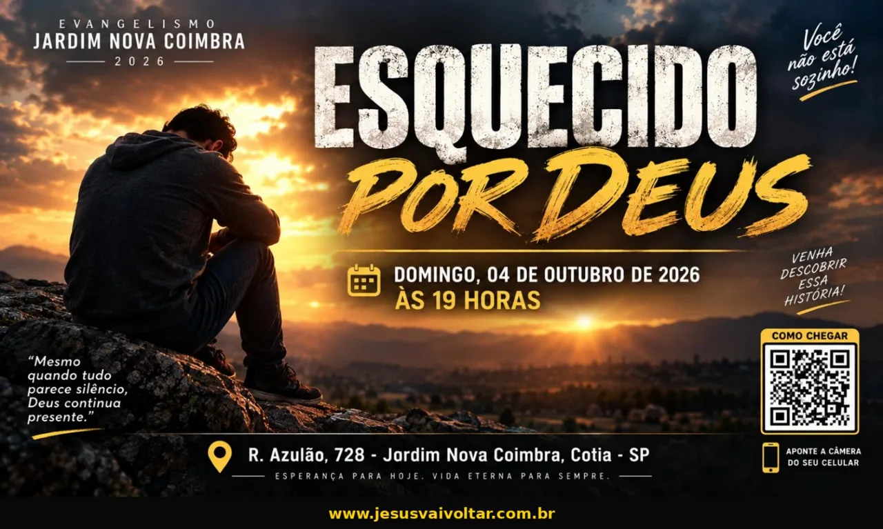 Arte oficial da campanha: Esquecido por Deus. Informações acessíveis nesta página.