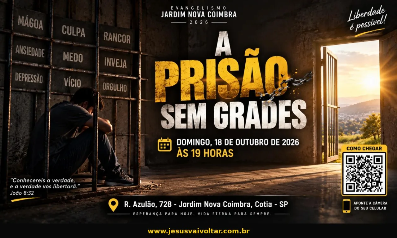 Arte oficial da campanha: A prisão sem grades. Informações acessíveis nesta página.