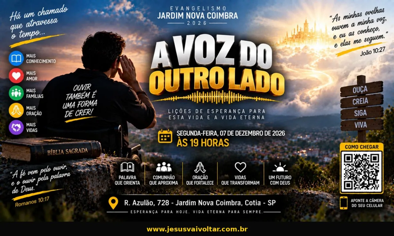 Arte oficial da campanha: A voz do outro lado. Informações acessíveis nesta página.